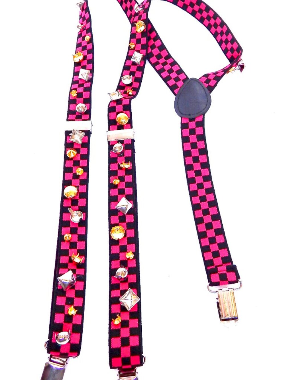 GASOLINE GLAMOUR PINK & BLACK CHECKERED STUDDED SUSPENDERS💕🏁
